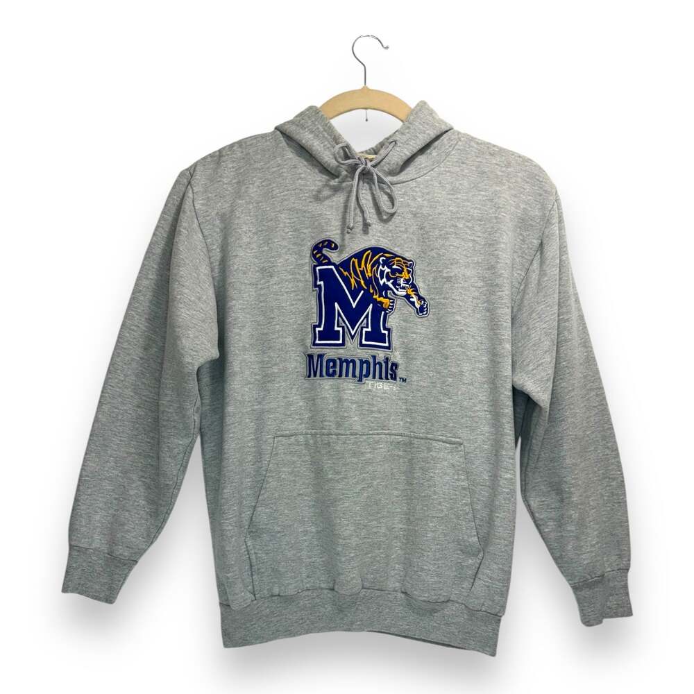 Vintage Memphis Tigers Embroidered Applique Hoodie Sweatshirt L Gray